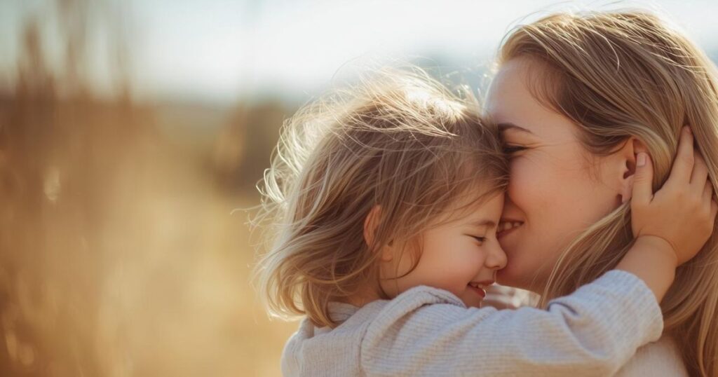 親子が抱き合っている