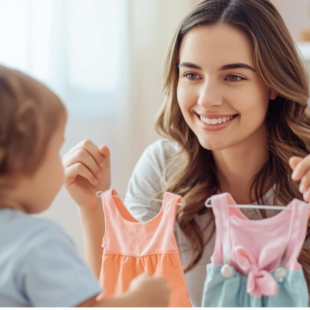 イヤイヤ期の子どもにどちらが良いか選んでもらう母親