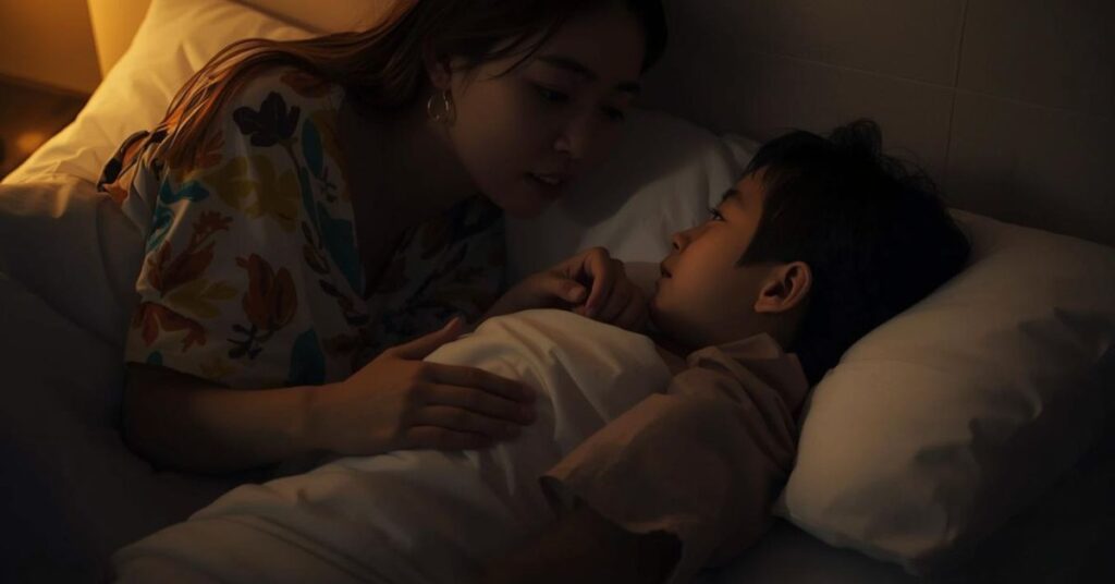 夜に子供の話を聞く