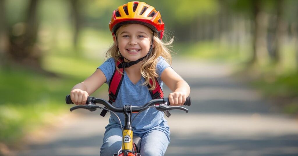 楽しく自転車に乗っている5歳児